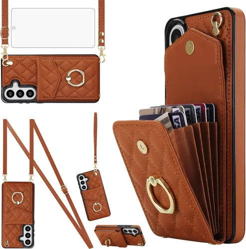 Vista 10 de Asuwish Funda de teléfono para Samsung Galaxy S26 Ultra 5G Wallet Cell Cover con protector de pantalla de vidrio templado, correa para la muñeca