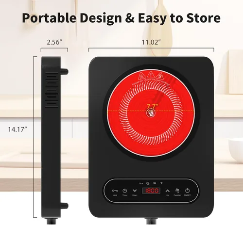 Vista 8 de VBGK Cocina eléctrica de un solo quemador, 110 V 1800 W con controles táctiles LED y controles de perilla, 10 niveles de potencia, temporizador de 4