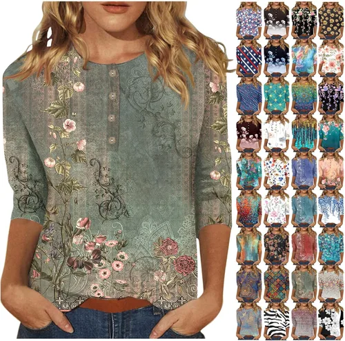 Vista 6 de Blusas para mujer, blusas elegantes y casuales de manga 34 con botones, camisas florales de trabajo