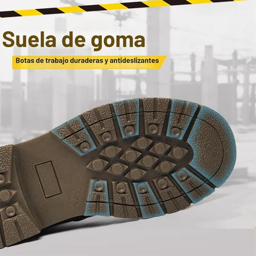 Vista 5 de Botas con punta de acero para hombres y mujeres, botas de trabajo sin cordones para la construcción Caqui
