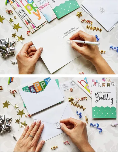 Vista 5 de 120 tarjetas de feliz cumpleaños para oficina, negocios y uso personal con mensaje genérico corto en el interior, notas de felicitación surtidas a