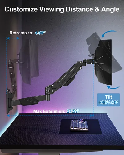Vista 4 de Soporte de pared para monitor para máximo 43 pulgadas, soporte de monitor de pared individual premium con capacidad para hasta 33.1 libras, pantalla