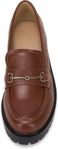 Vista 4 de VETASTE Mocasines clásicos de tacón grueso con plataforma y suela de lengüeta para mujer, con puntera redonda, zapatos Oxford con cadena de metal