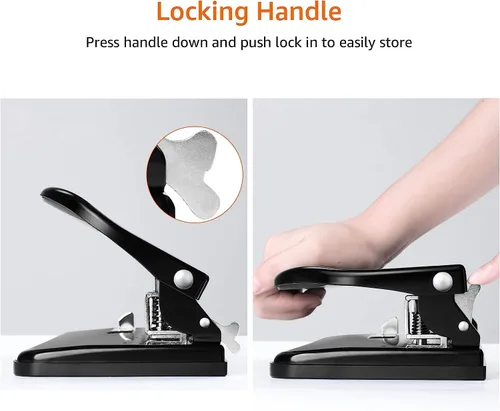 Vista 3 de Amazon Basics Perforadora de 2/3 agujeros, semiajustable, capacidad de 30 hojas, color negro