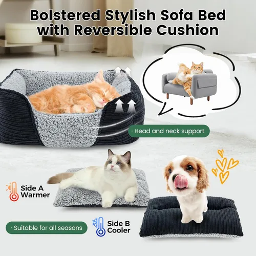 Vista 3 de Miguel Cama lavable para perros y gatos con cojín extraíble para perros medianos y pequeños, sofá cama para mascotas fácil de lavar con cojín Negro