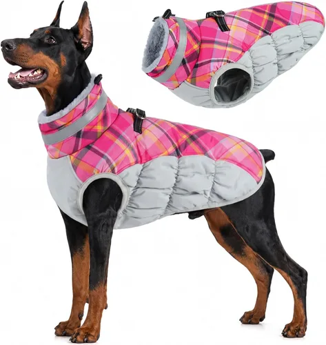 Vista 41 de Lelepet Abrigo cálido para perro, abrigo de invierno para perro, chaqueta impermeable para perros con arnés integrado reflectante de forro polar