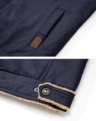 Vista 6 de MAGNIVIT Chaqueta tipo cargo de algodón para hombre, con forro polar, abrigo de trabajo con 5 bolsillos