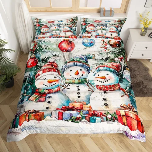 Vista 39 de Juego de funda de edredón con diseño de ciervo de cabaña, tamaño twin, juego de ropa de cama rústica de tablón de madera de árbol de Navidad