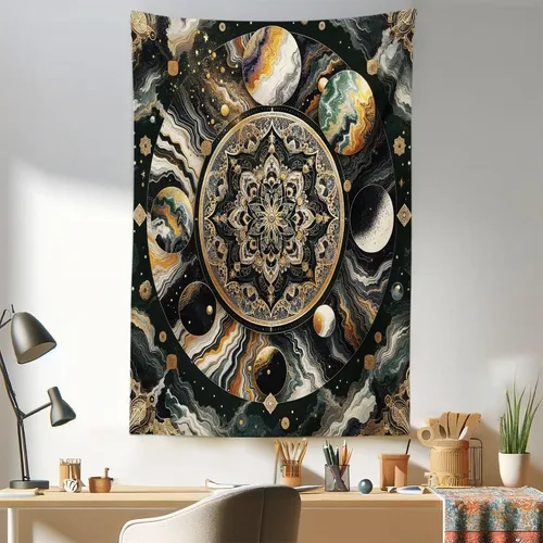 Vista 167 de Ambesonne Tapiz de hongos, atmósfera psicodélica, escena astral estrellada con motivos orientales trippy, decoración de tela para colgar en la pared