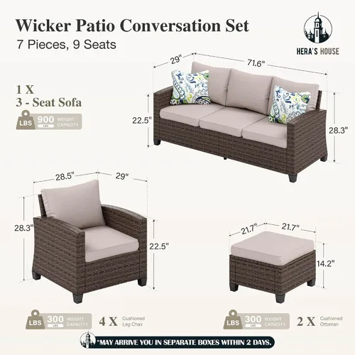 Vista 42 de HERA'S HOUSE - Juego de muebles para patio con mesa para fogata, muebles de mimbre para exteriores, sofá de conversación con asientos profundos