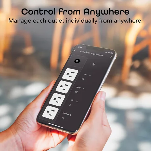 Vista 3 de Geeni Smart Surge Protector Power Strip, 4 tomacorrientes inteligentes y 2 puertos USB Puertos USB-A y USB-C, control de Wi-Fi y aplicaciones