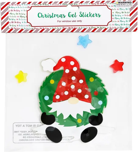 Vista 7 de 8 hojas de gel de Navidad para ventana, diseño de HO, Scooter con regalos, pingüino, gnomo, alegría, árbol de Navidad, Santa Sliegh, Feliz Navidad.