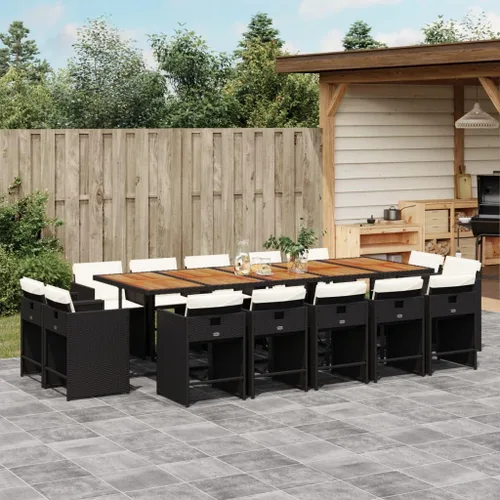 Vista 14 de 9-Piece Patio Dining Set with Cushions Beige Poly Rattan Outdoor Furniture for Garden Backyard Balcony – Foldable Chairs Space Saving Design
