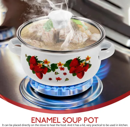 Vista 9 de MAGICLULU Juego de 3 ollas de sopa esmaltadas de doble asa con tapas, pequeñas ollas de cocina multifuncionales para salsa de sopa y cocina