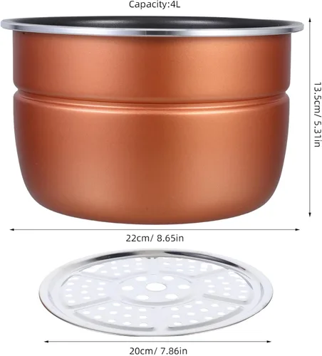 Vista 2 de Ipetboom Replacement Non-stick 4l Inner Pot for Electric Pressure Cooker with Thickened Aluminum Alloy and Steamer Rack, Compatible Rice Cooker