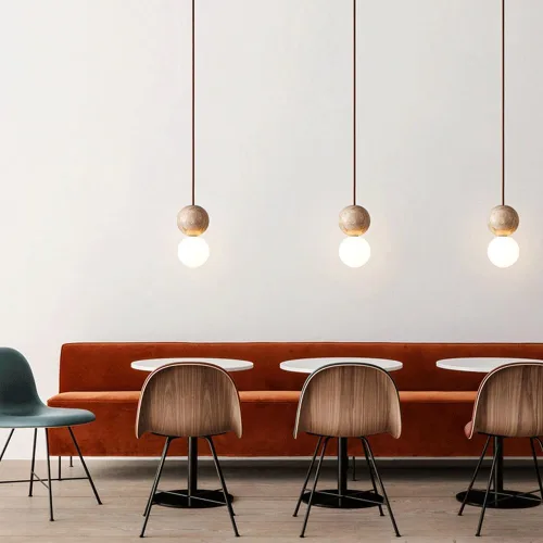 Vista 2 de Moderna lámpara colgante de mármol con forma de globo, mini iluminación colgante de techo de piedra natural, cable ajustable de cúpula E27/E26