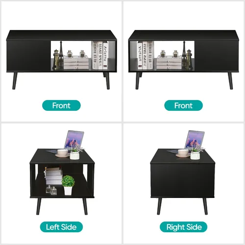 Vista 6 de SUPER DEAL Mesa auxiliar de 2 niveles para sala de estar, mesa central rectangular de 40 pulgadas con estante de almacenamiento abierto, mesa