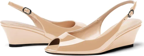 Vista 6 de WAYDERNS Zapatos de tacón bajo con hebilla de charol y punta abierta para mujer de 2 pulgadas