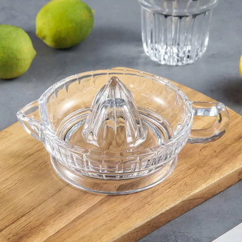 Vista 7 de Exprimidor de cítricos con mango y boquilla de vertido, exprimidor manual de vidrio para limón pequeño y naranja pequeña