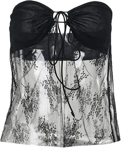 Vista 4 de Camiseta sexy sin tirantes para mujer, estilo casual, con diseño de tubo torcido, fruncido, para salir, Y2K, sin espalda