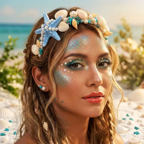 Vista 3 de Unicra Diadema de estrella de mar, accesorios para el cabello, diadema de concha de mar para mujer