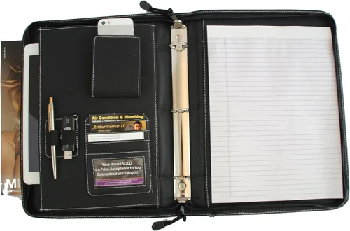 Vista 4 de Excutive Leatherette con cremallera alrededor de 3 anillos carpeta Padfolio
