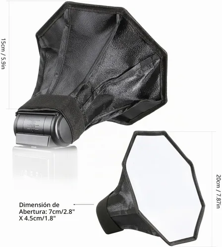 Vista 4 de waka Caja de luz difusora de flash, [2 unidades] Speedlight Softbox plegable con bolsa de almacenamiento, caja de luz octagonal de 8 pulgadas + 8 x
