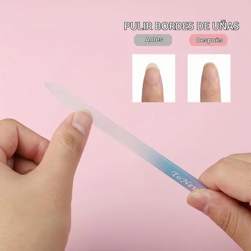 Vista 7 de Lima de uñas de vidrio en estuche, lima de uñas de cristal, lima checa, lima de uñas grabadas de doble cara para arte de uñas y cuidado de uñas