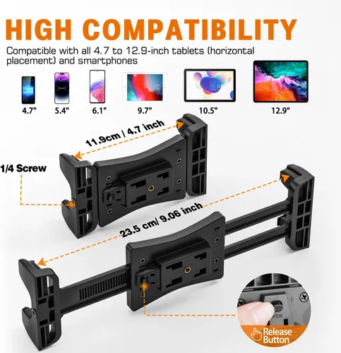 Vista 4 de Soporte para Tableta para Soporte de Micrófono, Soporte para Tableta de Atril Musical para iPad, Smartphone, Soporte para Tableta/Smartphone