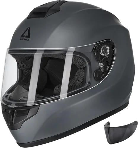 Vista 10 de TRIANGLE Cascos de motocicleta de cara completa para hombres y mujeres con visera tintada y transparente, cumple con la aprobación DOT Gris