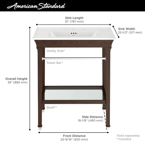 Vista 4 de American Standard 9056030.476 Town Square S - Lavabo para lavabo, color cereza oscuro