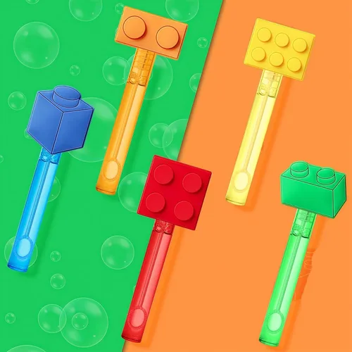 Vista 3 de AMFZON 25 piezas de varitas de burbujas con forma de bloques de construcción para fiestas infantiles, juguetes de varitas de burbujas mini