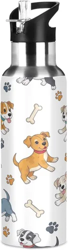Vista 8 de Paw Prints Dog Bones White Stainless Steel Vacuum Insulated Water Bottle 20 Oz Leakproof Water Bottles, BPA-Free Sports Water Bottle with Straw