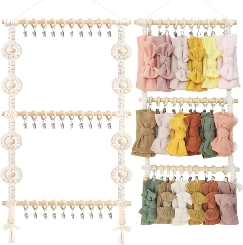 Vista 8 de POVETIRE Soporte para diadema organizador de lazos para el pelo de niñas, colgador de lazo para bebé, accesorios para el cabello, organizador
