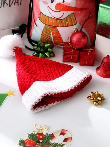 Vista 5 de Sumind 2 gorras de Navidad de punto rojo y blanco de Papá Noel