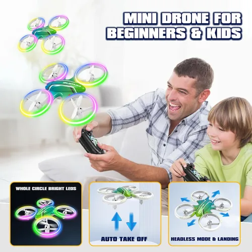 Vista 7 de Mini dron para niños principiantes, cuadricóptero RC con retención de altitud, giros 3D y luces LED