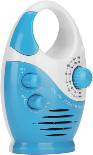Vista 8 de AM FM Radio portátil tipo gancho portátil Radio música ducha altavoz azul ducha radio funciona con batería analógica radio auricular pequeño