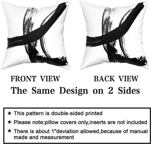 Vista 4 de Juego de 2 fundas de almohada decorativas en blanco y negro, fundas de almohada abstractas modernas de 16 x 16 pulgadas, fundas de cojín