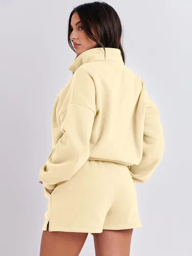 Vista 5 de Prinbara Conjunto deportivo de 2 piezas para mujer, sudadera de cuello con media cremallera, ropa de descanso, ropa Y2K