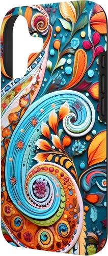 Vista 2 de Vivid Blue and Orange Paisley Floral Art Case for iPhone 17