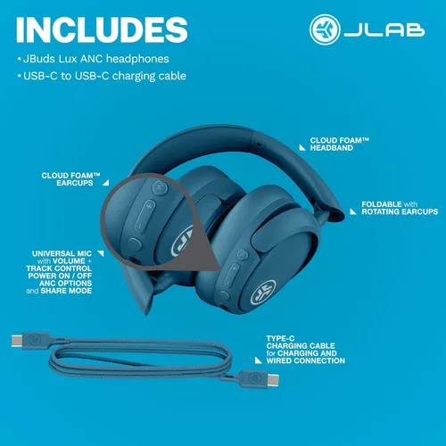 Vista 17 de JLab JBuds Lux ANC Jelle Auriculares inalámbricos sobre la oreja, fondo rubor Fondo Blush