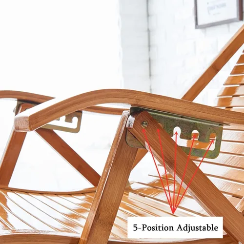 Vista 7 de Silla reclinable plegable, tumbona ajustable de 5 posiciones, silla reclinable de madera para jardín/patio/balcón, (morado)