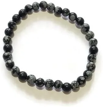 Vista 2 de Pulsera elástica de obsidiana natural copo de nieve, cuentas redondas lisas de aproximadamente 0.157 in, ajustable, joyería de obsidiana