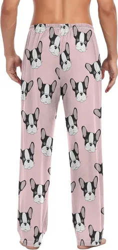 Vista 2 de Pantalones de pijama de Bulldog francés para hombre, pantalones de descanso ligeros para hombre, pantalones de pijama con bolsillos con cordón