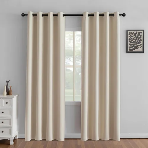 Vista 39 de IGEMAEVE Cortinas opacas para dormitorio con ojales, beige, 52 pulgadas