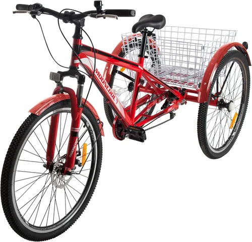 Vista 13 de H&ZT Triciclo para adultos, bicicleta de 3 ruedas, triciclo crucero, con cambio de 7 velocidades, manilla de freno de estacionamiento, paso bajo
