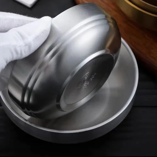 Vista 4 de Incauca Platos de salsa de soja de acero inoxidable de 3.5 pulgadas, mini cuencos de doble pared para chips y salsas, moldes de salsa, tazas