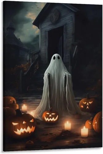 Vista 10 de HHGaoArt Lienzo gótico para pared, póster de fantasmas de Halloween, imagen espeluznante en lienzo