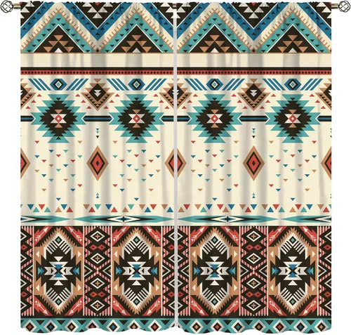 Vista 35 de YCness Cortinas aztecas para dormitorio, decoración geométrica étnica del suroeste para sala de estar, diseño tribal bohemio de elefante nativo