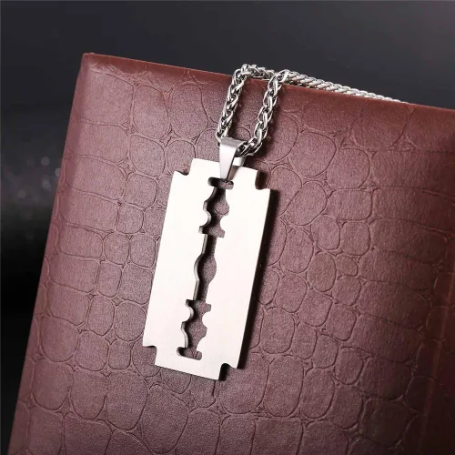 Vista 4 de U7 Punk Necklaces Stainless Steel 18K Gold Plated Large Hip Hop DaggerKnifeSwordSteampunk GearLarge Razor Blade Pendant Necklace for Men Women